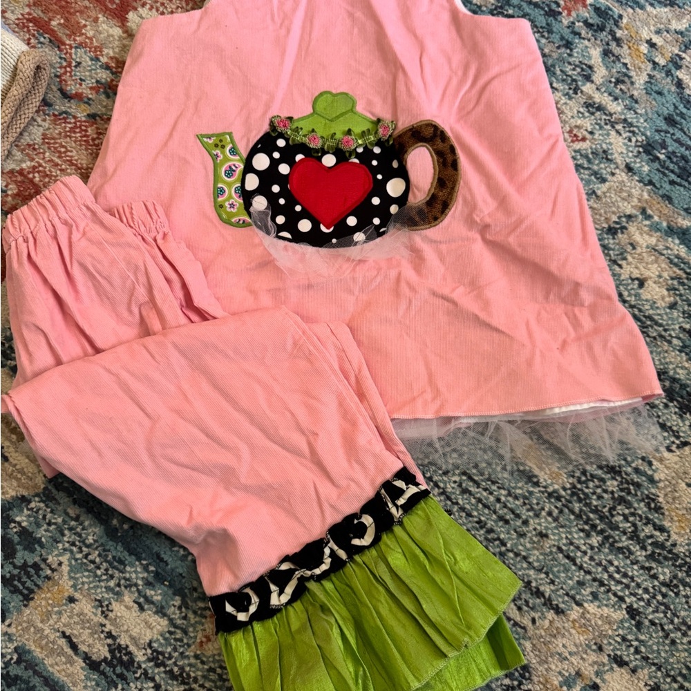 Pink and Green Pajama Set with Teapot Design